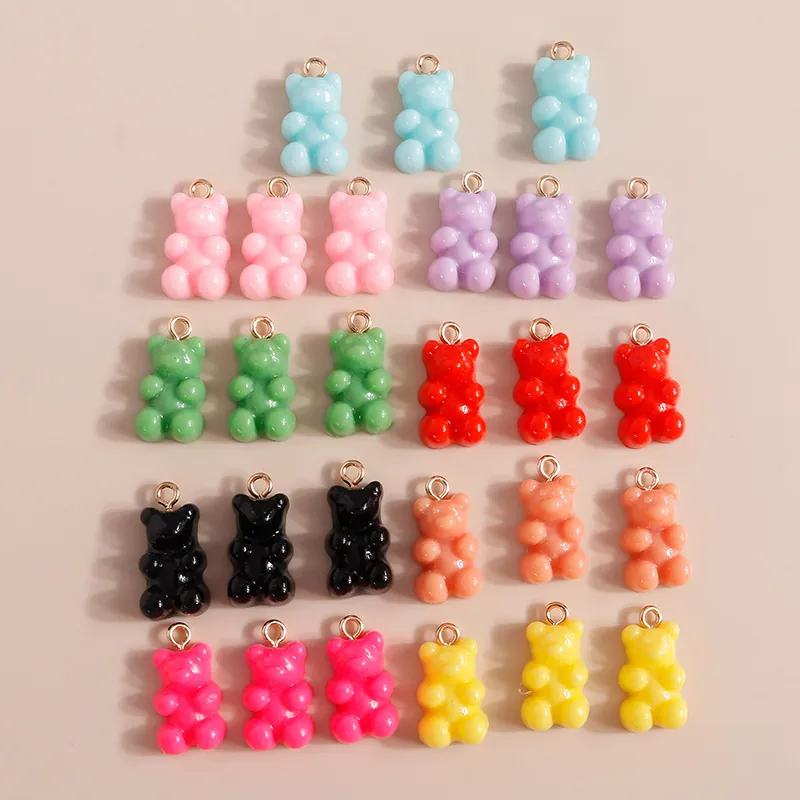 Resin Bear Charms Gummy Bear Pendants Candy Colors For DIY Jewelry Making Bracelet Necklace Bag Decor Cartoon Accessory