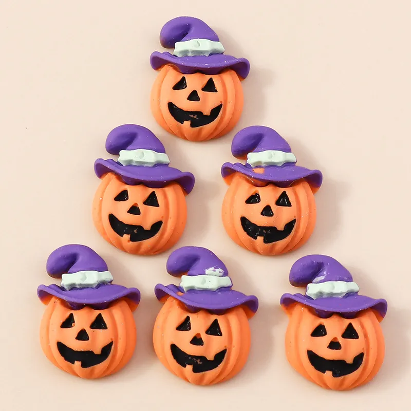 Halloween Resin Pumpkin Charms With Wizard Hat For DIY Phone Case Hair Clip Craft Making Cartoon Jack-O-Lantern Decor