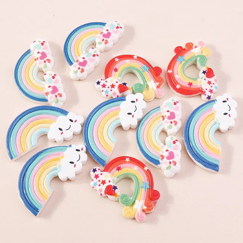 Resin Rainbow Cloud Charms DIY Jewelry Making Flatback Cabochon Creamy Glue Phone Case Accessories Cute Heart Decor