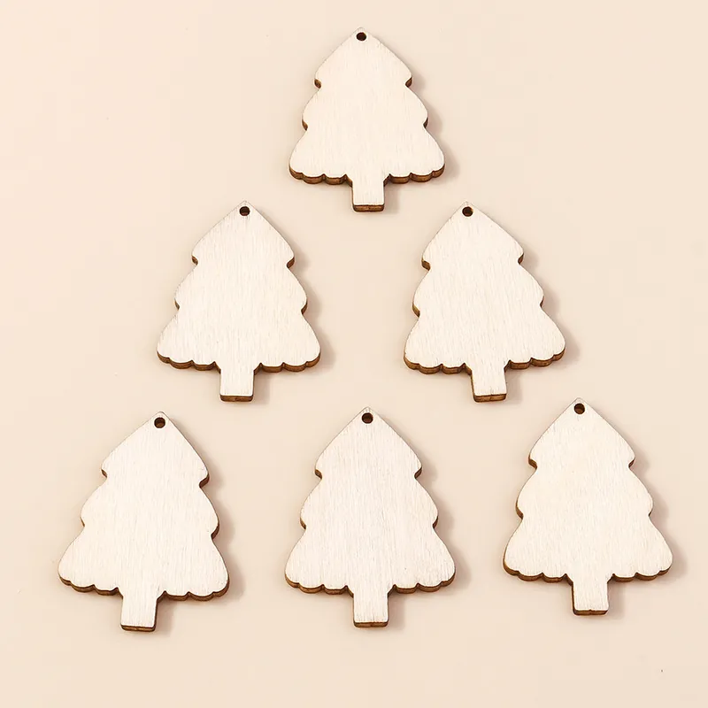 Natural Wood Christmas Tree Ornaments Hanging Wooden Chips For Festive Home Decor Holiday DIY Crafts Party Embellishments