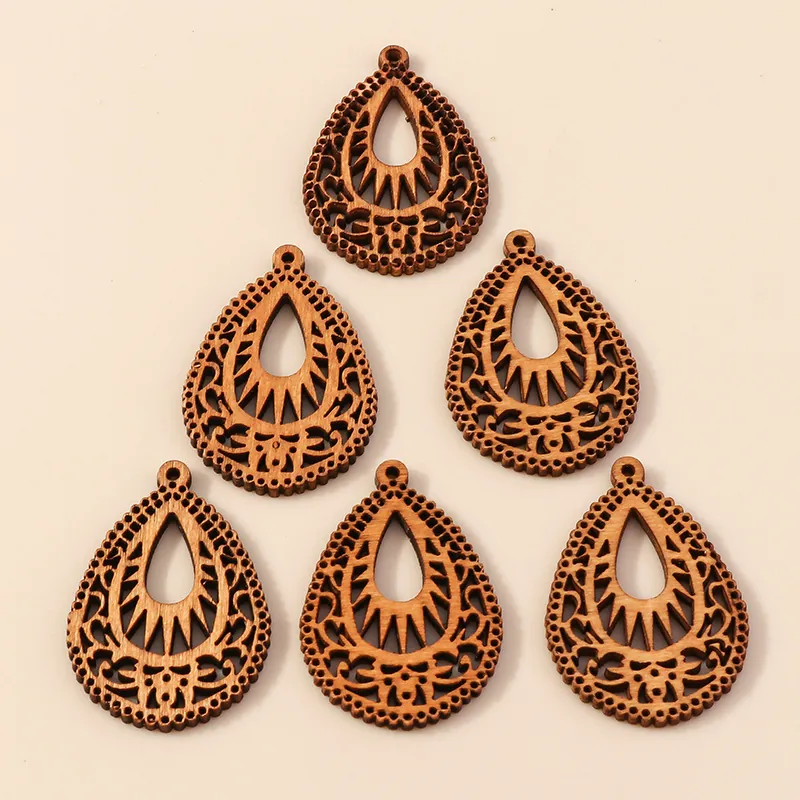Hollow Wooden Teardrop Pendants Geometric Laser Cut Wooden Slices For Earring Jewelry Making Handmade DIY Accessories For Women