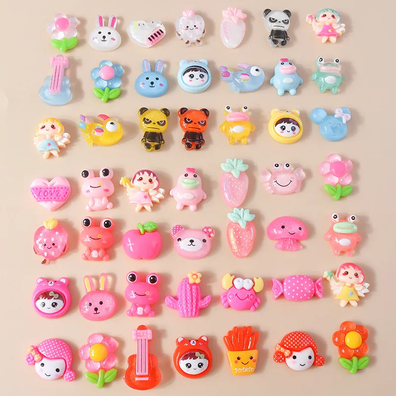 Amuletos de Resina de Dibujos Animados Mezclados Animales Plantas Cabujones de Espalda Plana Para Hacer Joyería DIY Decoración