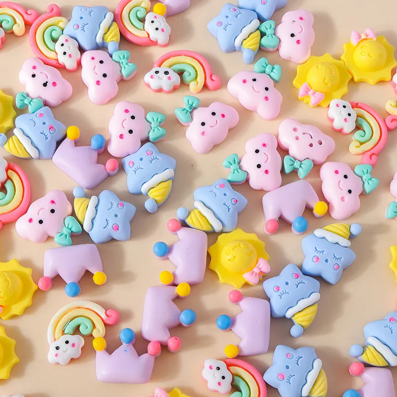Cartoon Rainbow Cloud Sun Star Resin Charms DIY Craft Materials For Phone Case Decoration Kawaii Sweet Ornament Accessories