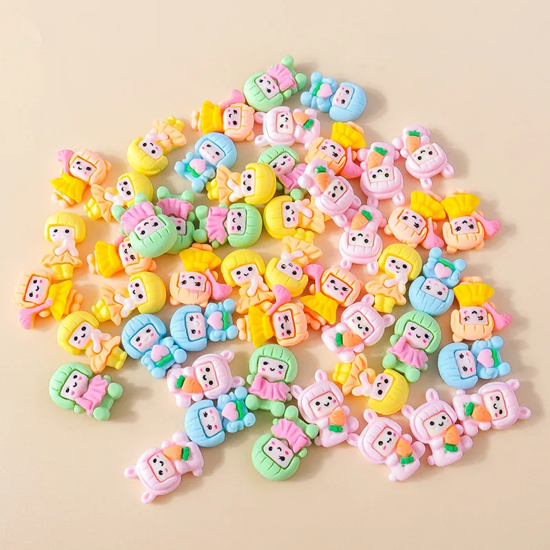 Cartoon Meisje Hars Charms Voor DIY Telefoonhoesje Haarseld Decoratie Meerkleurig Gemengde Hars Flatback Craft Accessoires Voor Kinderen Vrouwen