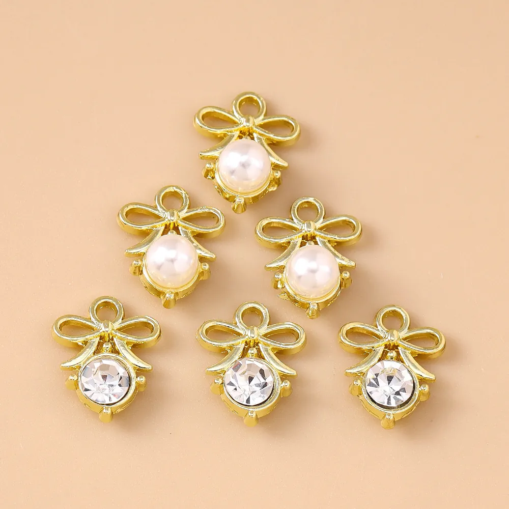 Vintage Zinc Alloy Bow Knot Charms Inlaid With Faux Artificial Pearl Rhinestone For DIY Earring Necklace Bracelet Jewelry Making