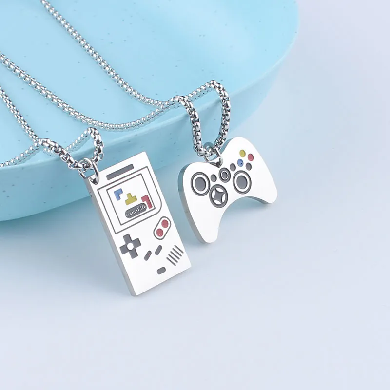 Men Stainless Steel Pendant Necklace Retro Game Console Controller Gamepad Hip Hop Jewelry Gift For Gamers Boys Couple