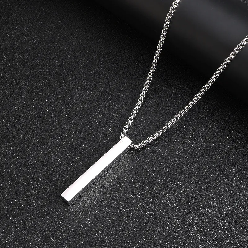 Einfache Edelstahl Lange Bar Anhänger Halskette Für Männer Frauen Hip Hop Poliert Geometrische Quadratische Säule Box Kette Halsketten Schmuck