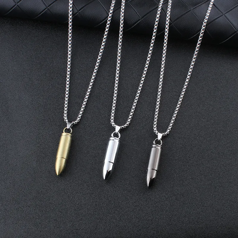 Collana con Ciondolo a Proiettile in Lega e Catena in Acciaio Inossidabile Hip Hop Minimalista Uomo Stile Punk Industriale