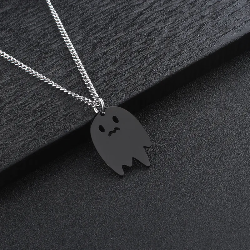 Collier Pendentif Fantôme en Acier Inoxydable Minimaliste Petit Monstre de Dessin Animé Bijoux Halloween Hommes Femmes