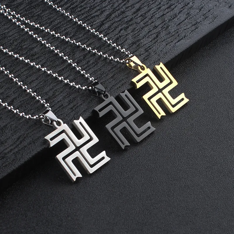 Stainless Steel Geometric Manji Pendant Necklace For Men Women Minimalist Bead Chain Hip Hop Jewelry Accessories