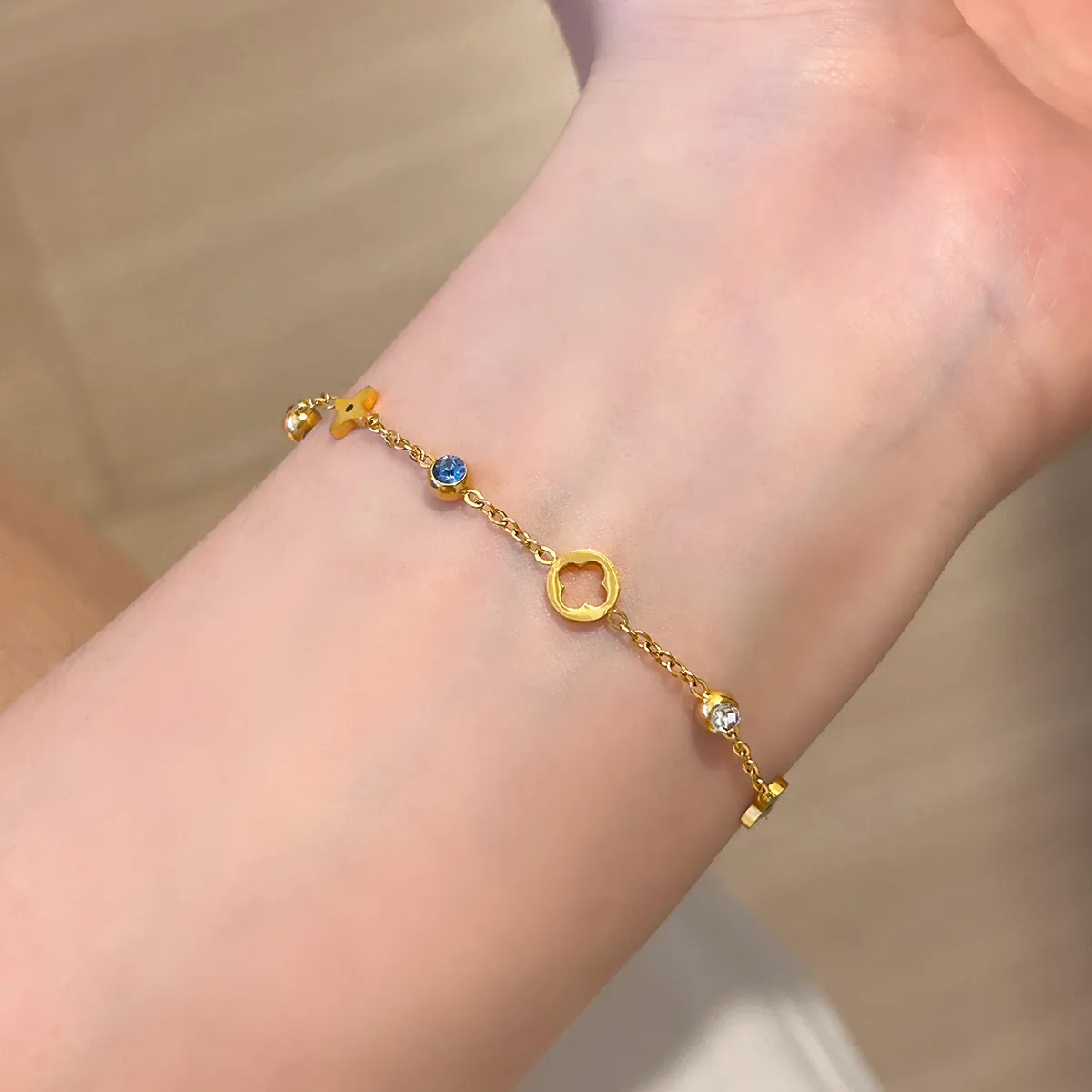 Edelstahl Vierblättriges Kleeblatt Halskette Und Armband Vergoldet Zirkonia Schmuck Für Damen Verstellbare Fußkettchen