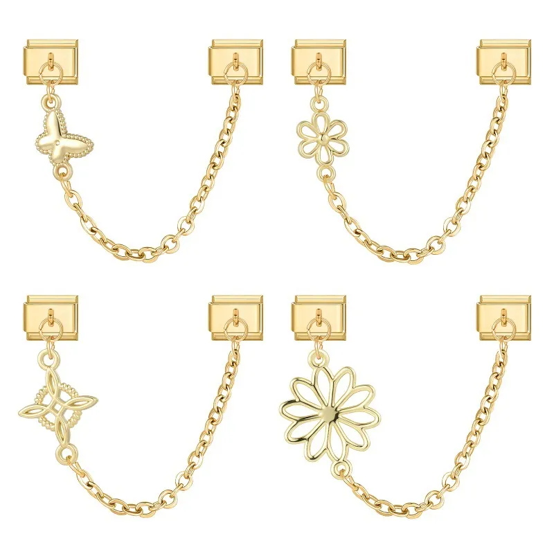 Stainless Steel Italian Charm Links For Bracelet DIY Jewelry Making Gold Butterfly Flower Daisy Charms For Women Fashion Accessories