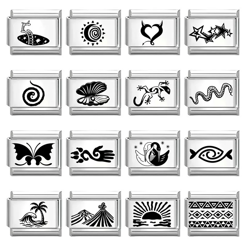 Italian Charm Links Stainless Steel Modular Bracelet Accessories DIY Jewelry Findings Laser Etched Sun Stars Animal Heart Butterfly Charms For Modular Bracelets