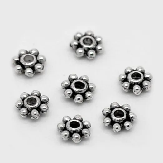 Perline Distanziatrici a Fiore Fiocco di Neve Argento Antico Lega di Zinco Retro Daisy Spacer Perline per DIY Bracciale Collana Gioielli