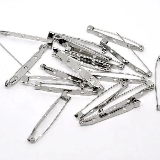 Metal Brooch Pin Backing Multi Hole Safety Bar Pin Base Findings For DIY Jewelry Making Badges Silver Tone Component