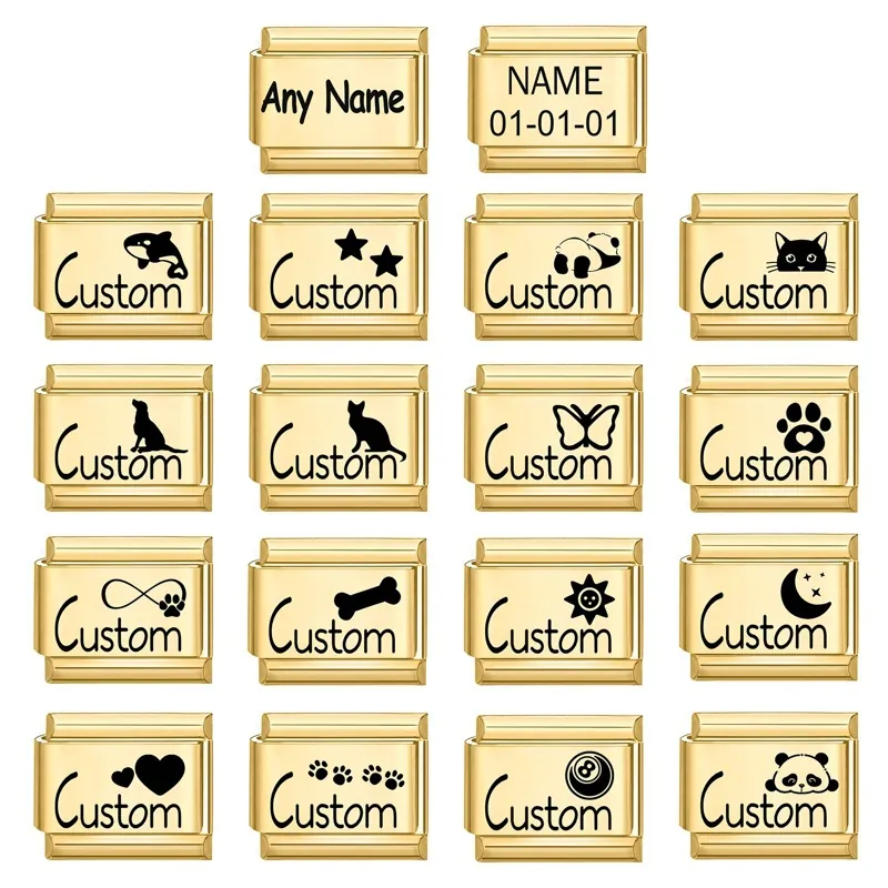 Maillons de Bracelet Italian Charm en Acier Inoxydable Accessoires de Bijoux DIY Modulaires Or Argent Noir Bleu Pendentifs Cœur Étoile Cercle Pour Femmes Hommes