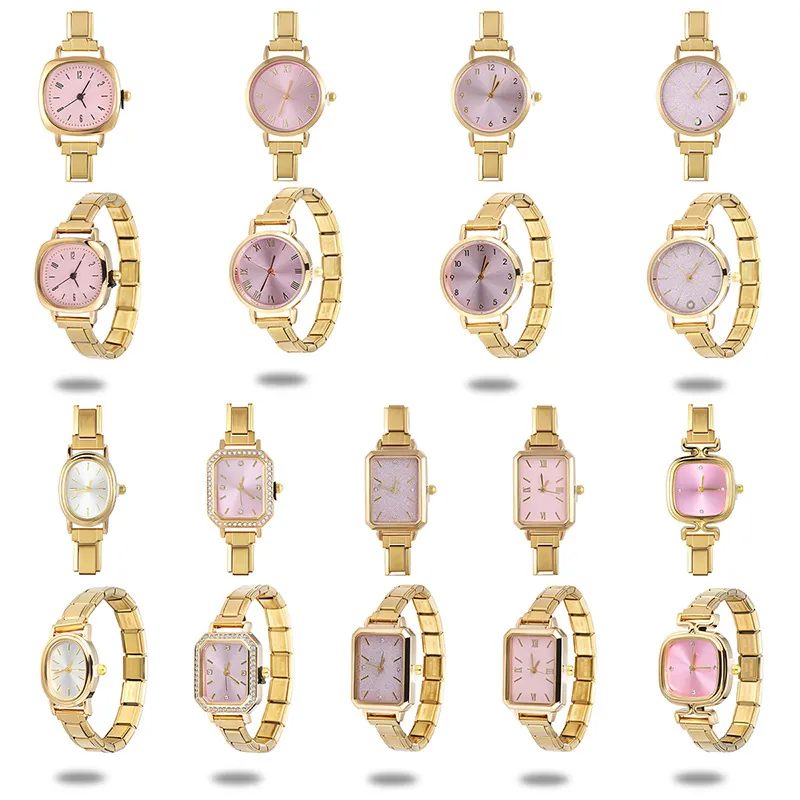 Orologio Modulare in Acciaio Inossidabile Retro da Donna Cinturino a Maglie Intercambiabili DIY Orologio al Quarzo di Moda Con Numeri Romani Oro Argento