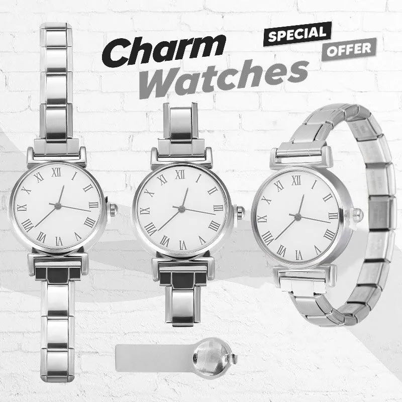 Vintage Roestvrij Staal Modulair DIY Horloge Kop En Band Voor Vrouwen Italiaanse Charm Stijl Armband Horloge Romeinse Cijfers Wijzerplaat Cadeau