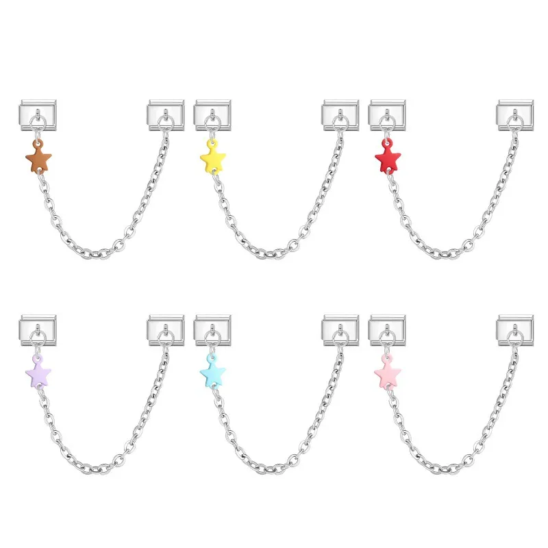 Edelstahl Italienisches Charm Armband Link Emaille Stern Anhänger Sicherheitskette Modular DIY Schmuck Zubehör Charm Armband