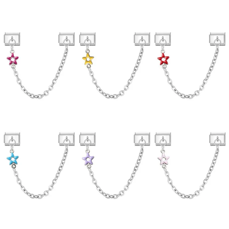Edelstahl Italienischer Modularer Charm Stern Emaille Sicherheitskette Link Für DIY Armband Herstellung Damen Mode Schmuck Zubehör