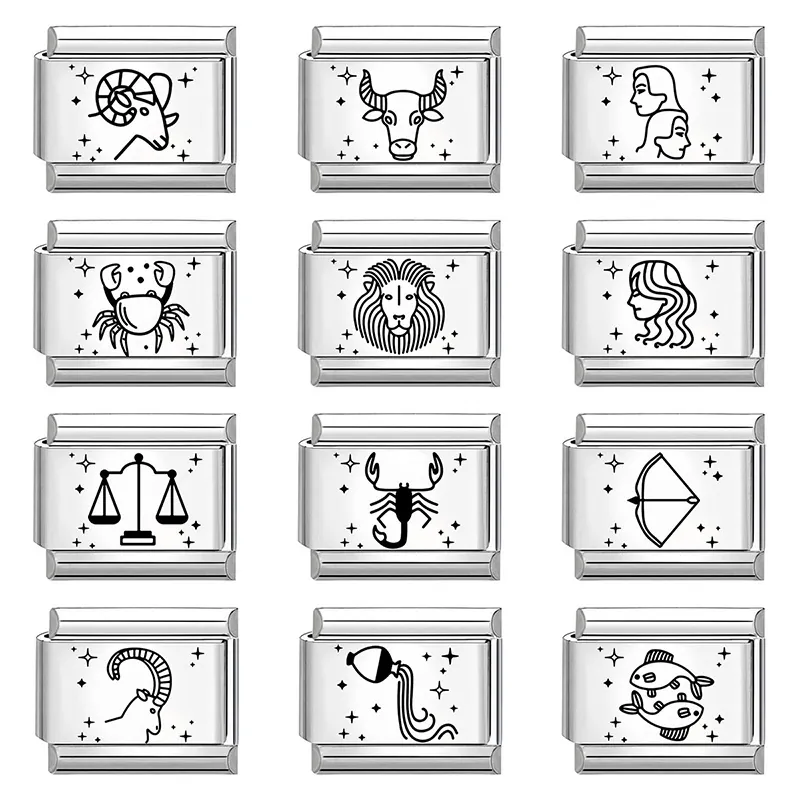 Minimalist Stainless Steel Twelve Zodiac Signs Italian Charm Bracelet Modular Links DIY Jewelry Accessories For Men Women