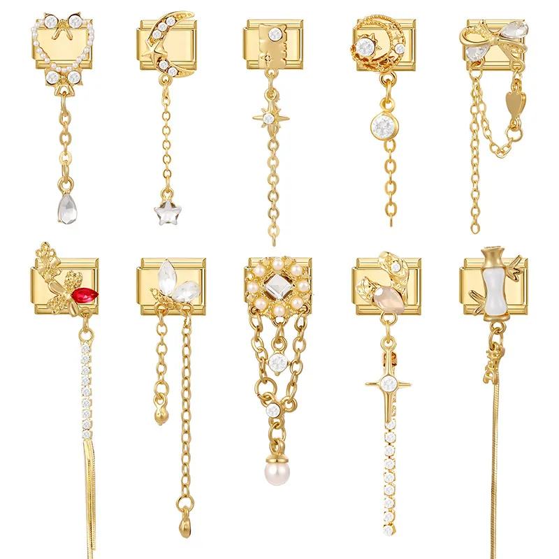 DIY Italienisches Charm-Armband Glieder Vergoldeter Edelstahl Herz Mond Stern Blume Quaste Charms Für Schmuckherstellung DIY