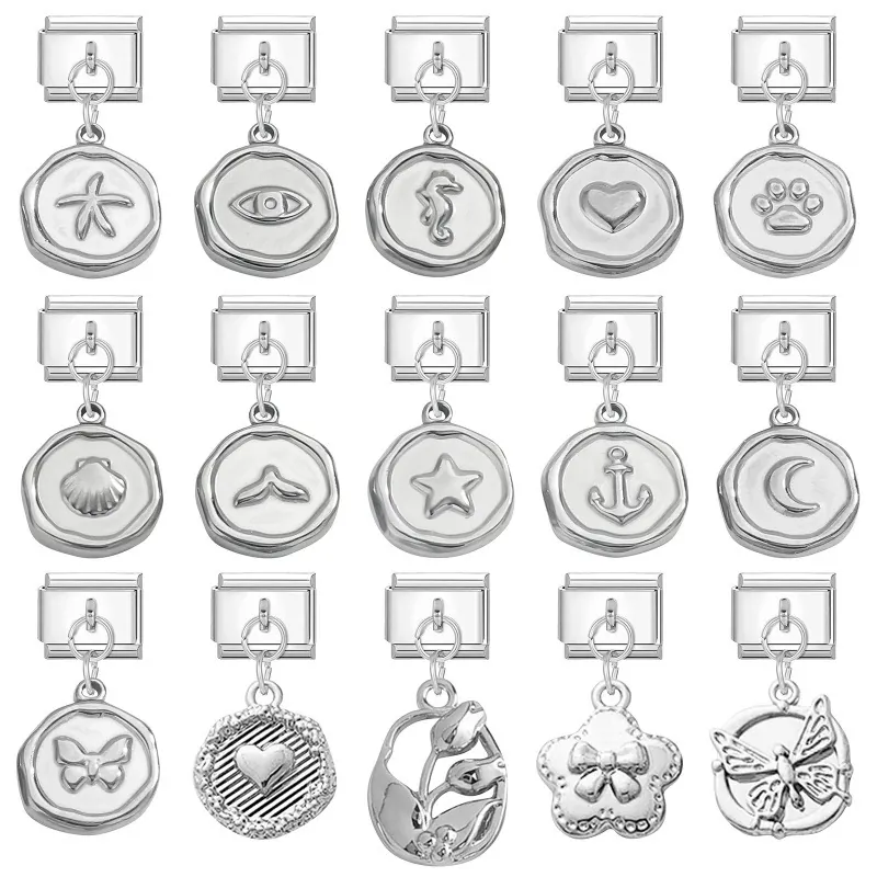 Stainless Steel Italian Charms For Modular Bracelet DIY Jewelry Silver Heart Starfish Moon Butterfly Shell Seahorse Pendant Links