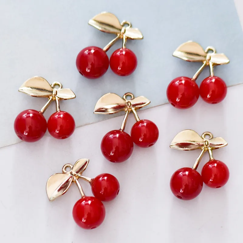 Legierung Rote Kirsche Frucht Charms Strass Frucht Anhänger Für DIY Ohrring Halskette Schlüsselanhänger Schmuckherstellung Handwerk Zubehör