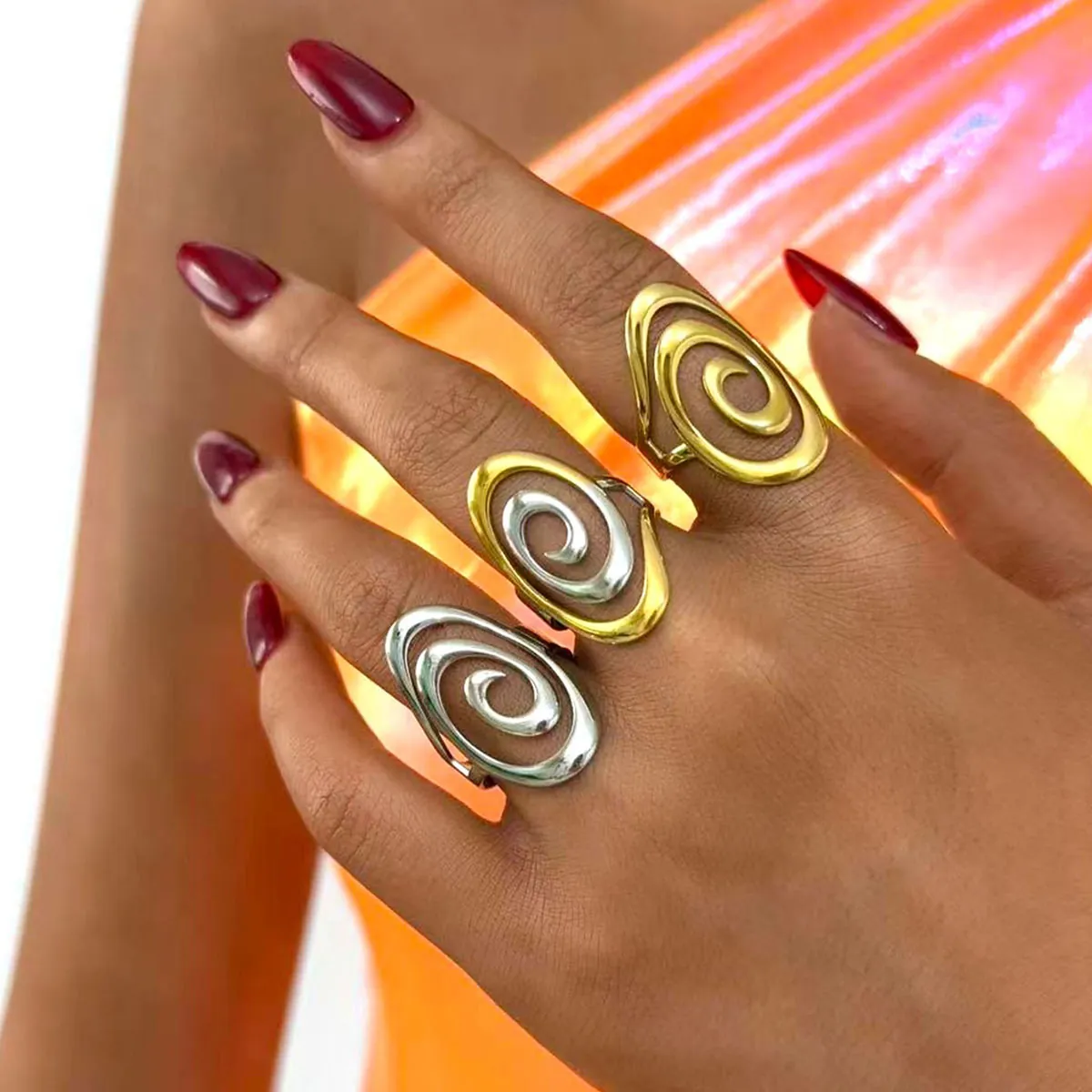 Anillo Abierto en Espiral de Acero Inoxidable 304 Minimalista para Mujer Chapado en Oro PVD Vórtice Geométrico Ajustable Joyería de Moda