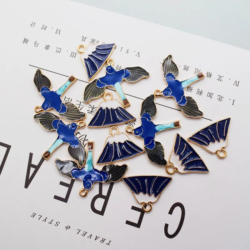 DIY Sieraden Maken Accessoires Emaille Legering Vogel Mount Fuji Sneeuwberg Bedeltjes Hangers Voor Armband Ketting Handwerk