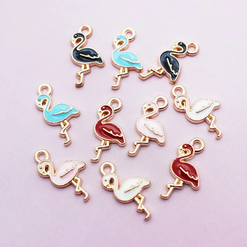 Pendentifs Flamant Rose en Alliage Émail Goutte d'Huile pour Fabrication de Bijoux DIY Collier Bracelet Boucles d'Oreilles