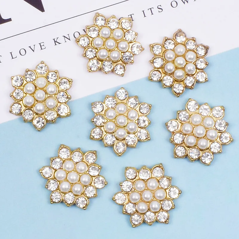 Vintage Gold Legierung Blumenplatte Strass Kunstperle DIY Schmuckzubehör Für Haardekoration Hochzeit Bastelknöpfe