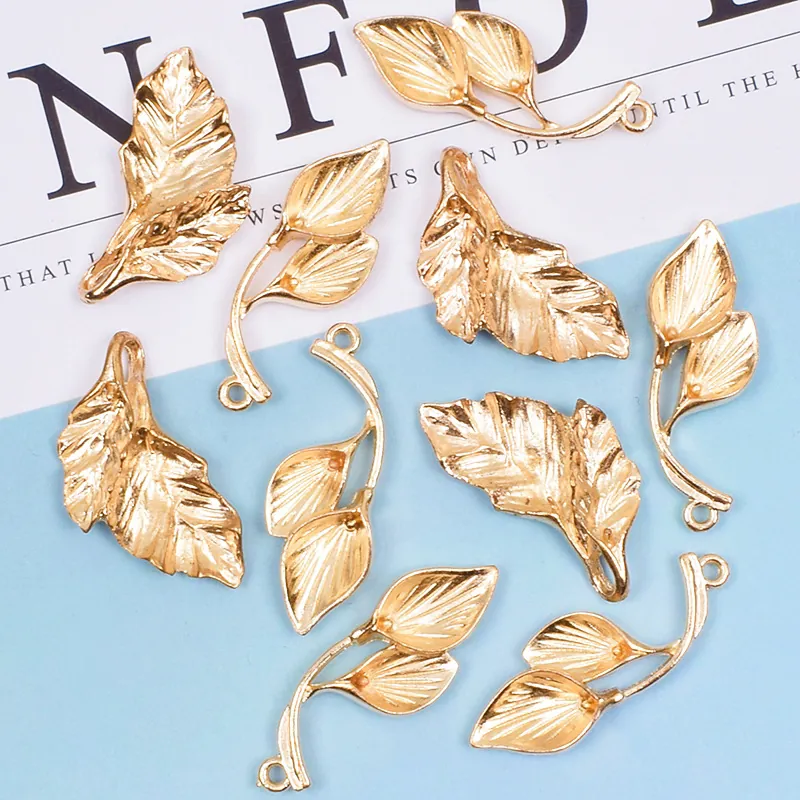 Gold Legierung Blatt Zweig Anhänger Für Schmuckherstellung DIY Braut Haarschmuck Taschenanhänger Ohrringe Handgemachte Botanische Charms
