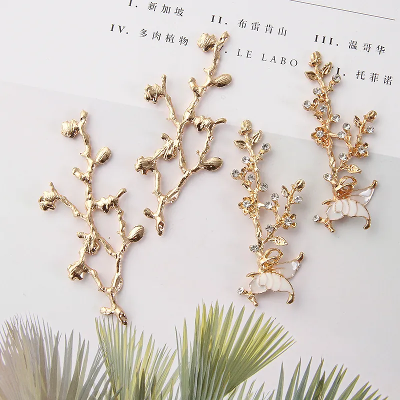 Legierung Zweig Schmetterling Anhänger Für DIY Schmuckherstellung Gold Emaille Tropföl Strass Handgefertigte Haarschmuck Teile