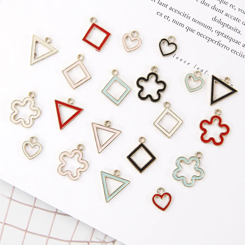 Alloy Enamel Oil Dripped Geometric Charms Flower Heart Triangle Square Pendants For DIY Jewelry Making Earrings Necklace Accessories