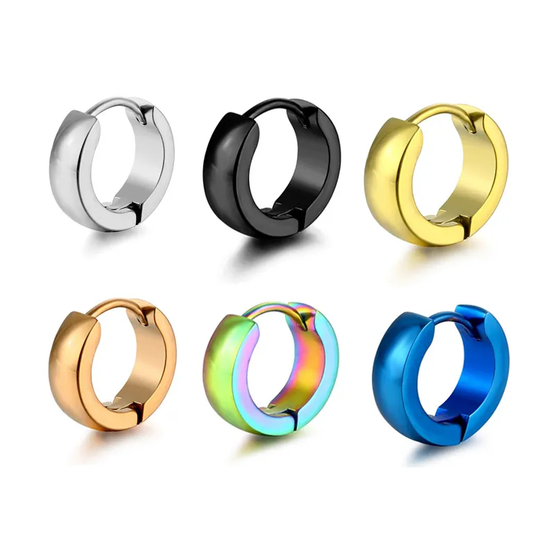 316L Stainless Steel Hoop Earrings High Polished Hinged Huggie Earrings Unisex Minimalist Punk Style Ear Buckle Jewelry Gift