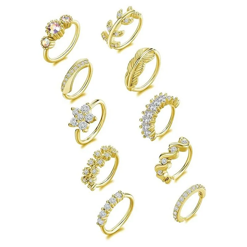 Copper Zirconia Nose Ring Adjustable Nose Stud Body Piercing Jewelry Gold Silver Leaf Star Flower For Women Men