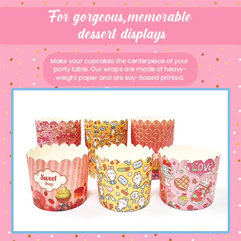 Wegwerp Vetvrije Cupcake Vormpjes Hittebestendige Houtpulp Papier Muffinvormpjes Golvende Rand Cake Bakvormpjes Voor Huisfeest Decoratie