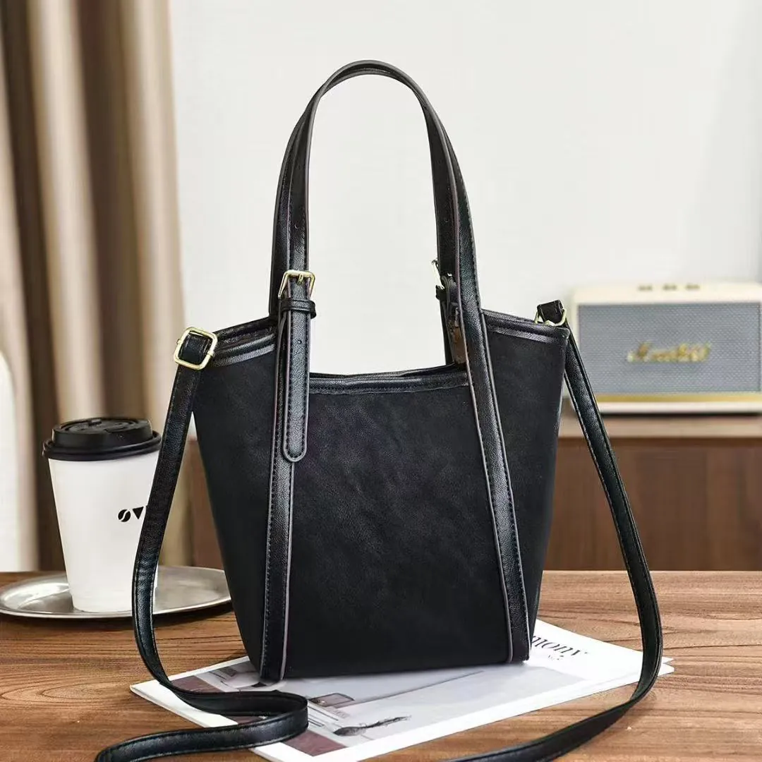 Borsa a Secchiello Tote da Donna in Pelle PU Retrò Grande Capacità Borsa a Tracolla Pendolare Con Tracolla Regolabile