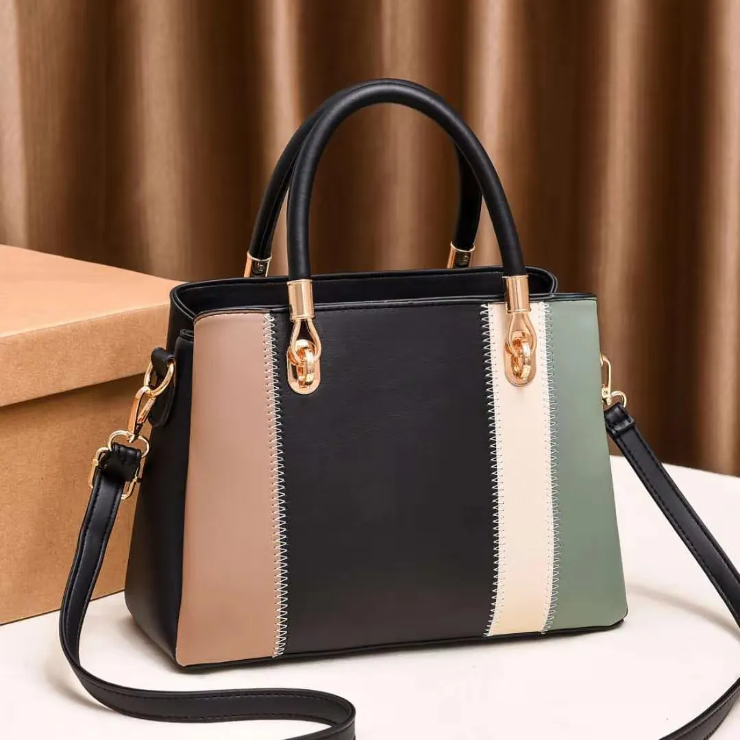 Borsa Donna Moda Color Block in Pelle PU Grande Capacità Tracolla Con Manico Superiore Tracolla Rimovibile Casual Pendolare Satchel