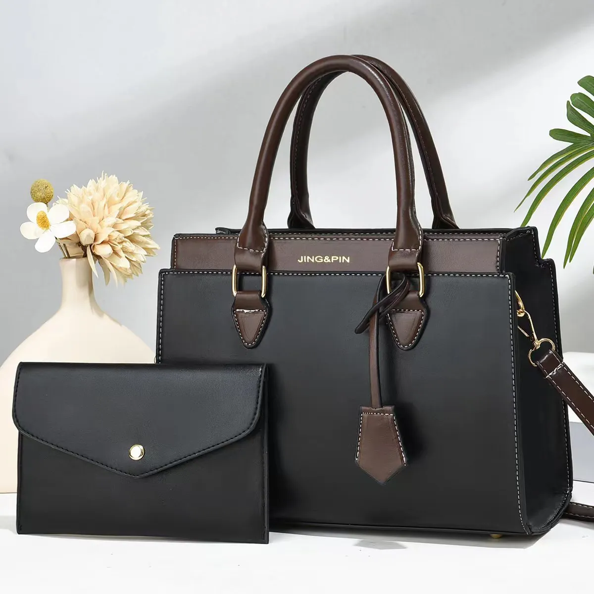 Women Fashion PU Leather Handbag And Clutch JING&PIN Large Tote Bag With Removable Strap Commuter Work Office Bag
