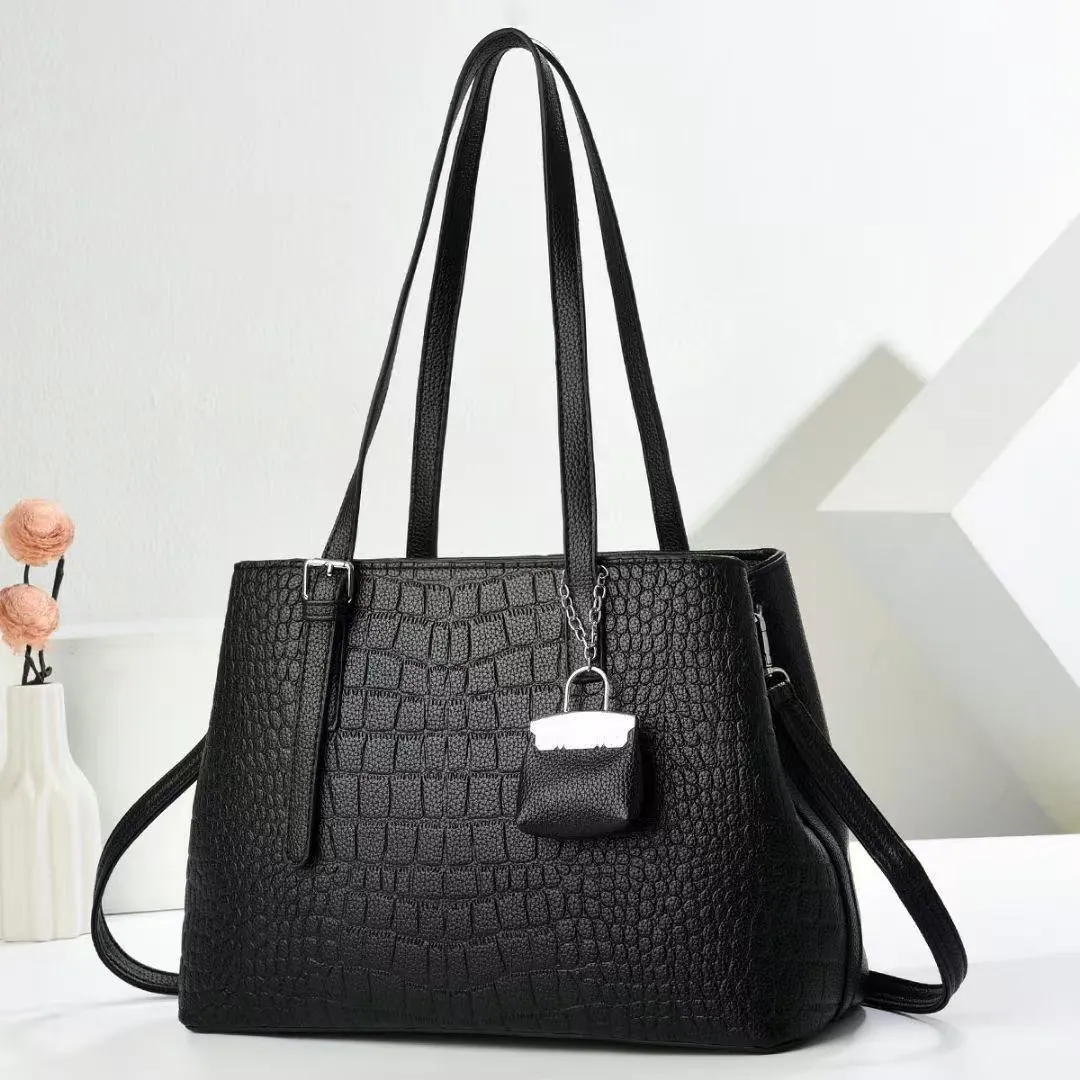 Fashion Crocodile Pattern PU Leather Tote Bag Large Capacity Handbag With Mini Bag Attachment Shoulder Bag For Women