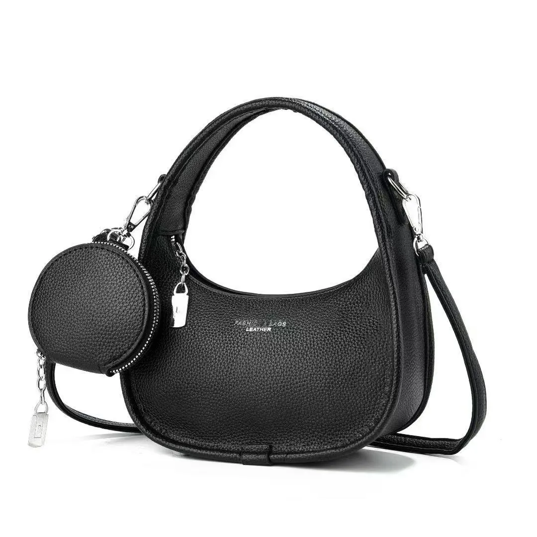 Sac Hobo en Croissant en Cuir PU pour Femmes Avec Petit Porte-Monnaie Grain de Litchi Sac à Bandoulière pour Quotidien