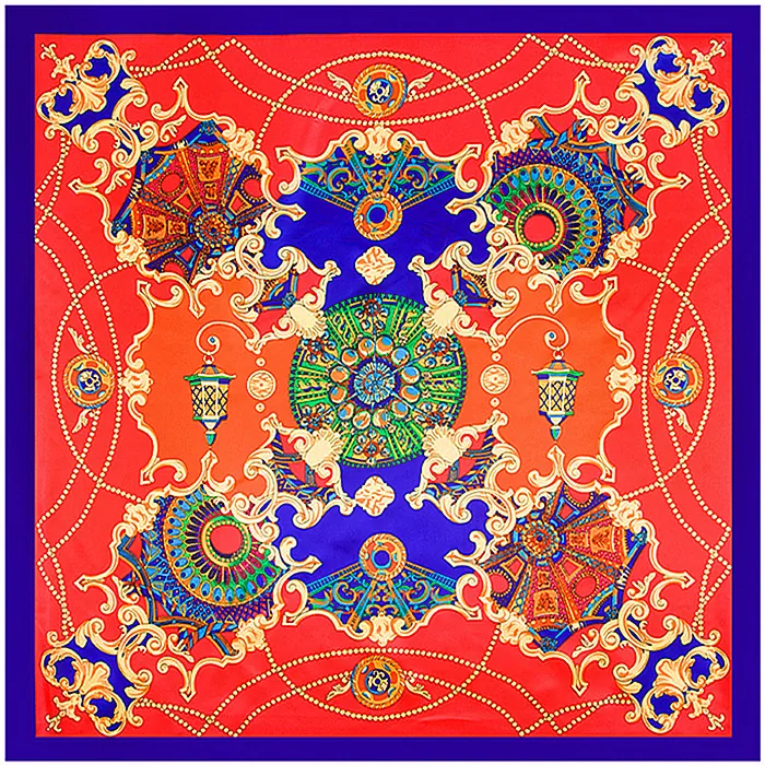 Carré de Soie en Satin à Imprimé Baroque de Luxe Pour Femmes Style Palais Rétro Imprimé Décoratif Foulard de Tête Tour de Cou