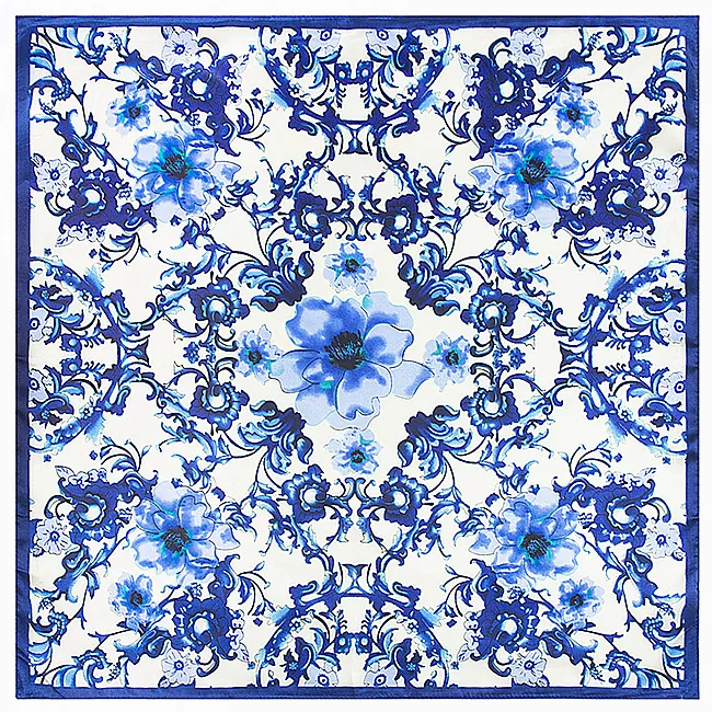Women Elegant Satin Square Scarf Retro Floral Baroque Equestrian Print Luxury Smooth Neck Scarf Head Scarf Handkerchief