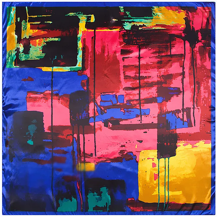 Carré de Soie en Satin pour Femme Peinture à l'Huile Abstraite Imprimé Géométrique Décoratif Mode Foulard
