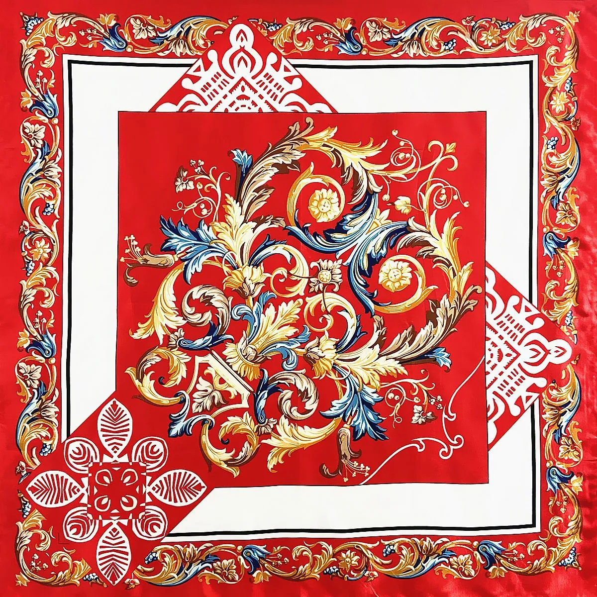 Vintage Baroque Floral Print Satin Square Scarf For Women Luxurious Large Silk Like Headscarf Elegant Fashion Neck Scarf