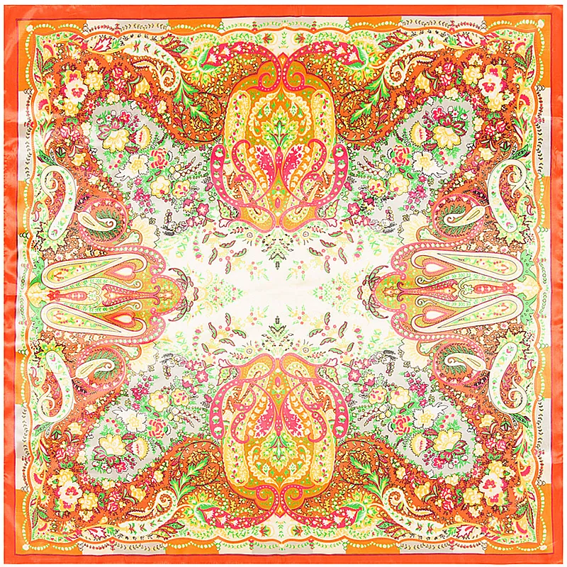 Foulard Carré en Satin pour Femme Imprimé Paisley Floral Sensation Soie Bandana Cou Élégant Grand Accessoire de Mode