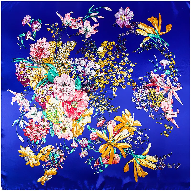 Women Floral Print Satin Square Scarf Elegant Large Silky Headscarf Shawl For Daily Travel Fashion Accessories