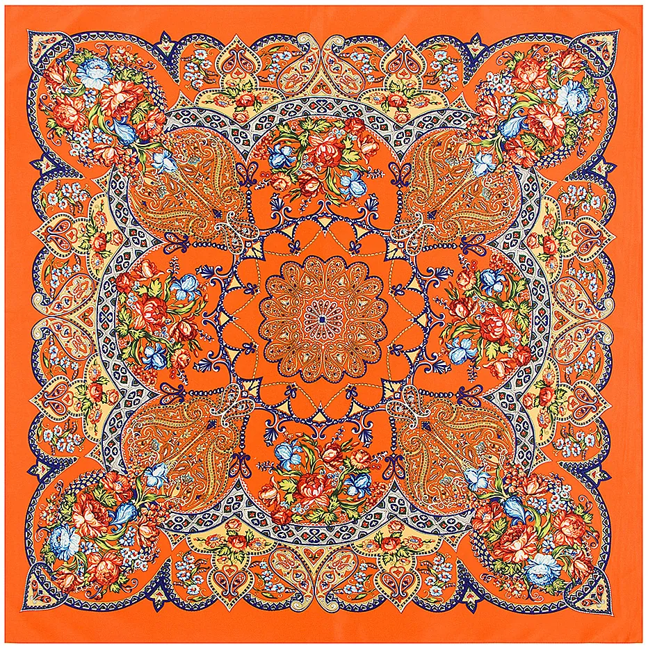 Women's Bohemian Paisley Floral Square Scarf Large Satin Shawl Ethnic Retro Printed 100cm Scarf For Travel Everyday